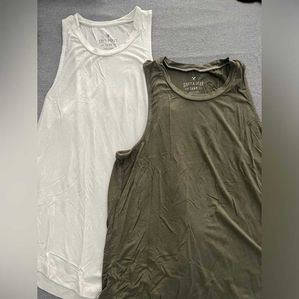 American Eagle soft tank - 1 white, 1 olive green